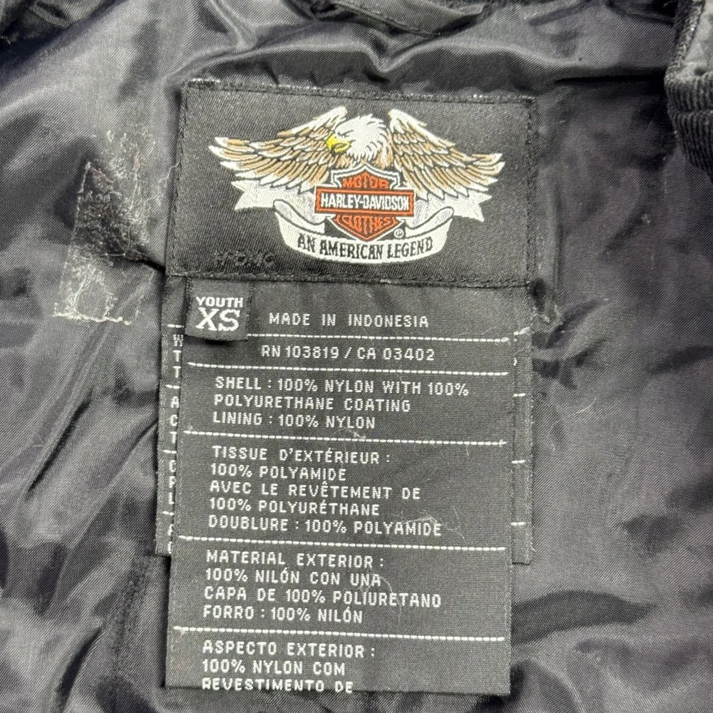 Harley Davidson Jacket Kids XS Black Orange Motorcycle Racing Full Zip Bomber